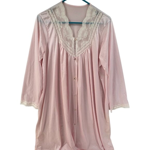 Pinehurst Lingerie Women's Nigh Gown Button Front Lace Long Sleeve Pink Size L - Picture 1 of 8